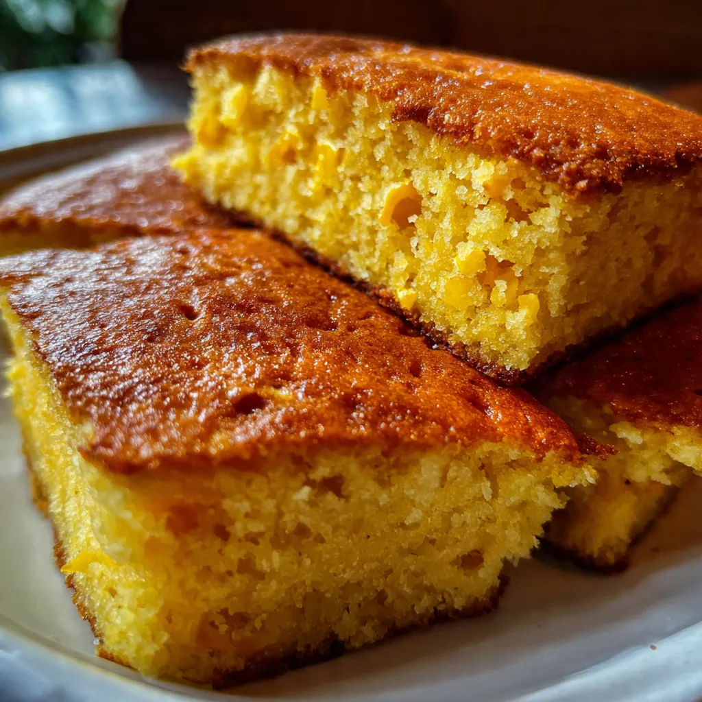 A cast iron skillet of golden brown buttermilk cornbread with a crispy crust, sliced into wedges.