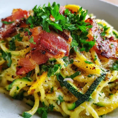 Zucchini Carbonara Crispy Prosciutto