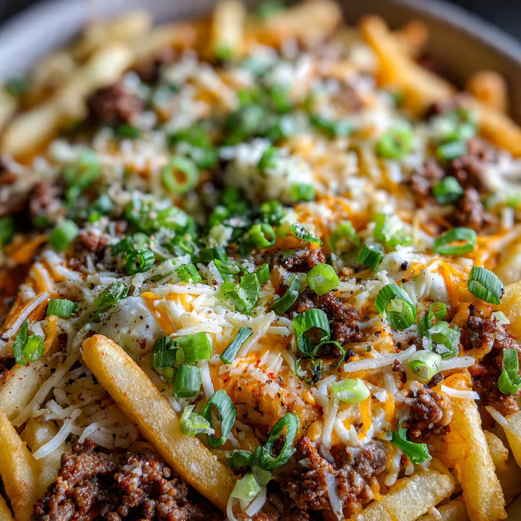 Cheesy French Fry Casserole Bake fresh from the oven with a bubbly golden cheese crust