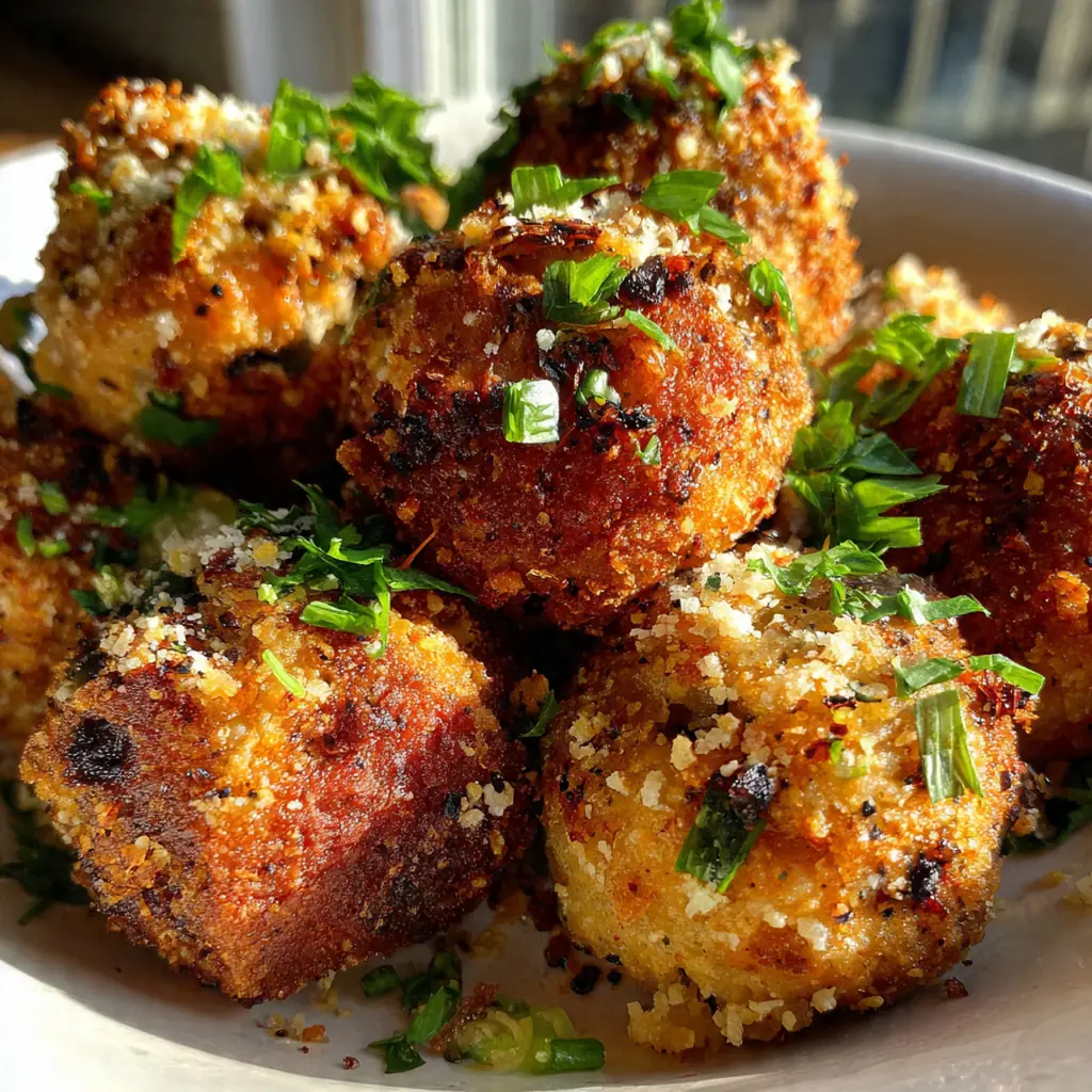 Crispy golden baked boudin balls arranged on a rustic plate with fresh parsley garnish and small ramekins of dipping sauce