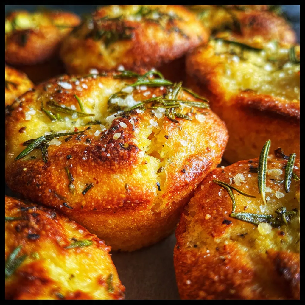 Golden Garlic Rosemary Focaccia Muffins fresh out of the oven with crispy edges and fresh herbs